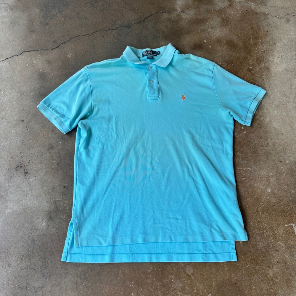 Polo Ralph Lauren Polo Shirt Mens M Blue Excellent Short Sleeve Pique Cotton